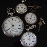 Lot 350 - Silver cased pocket watch and three lady's fob