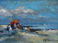 Lot 392 - Michael d'Aguilar, Sur la Plage - Midi, oil