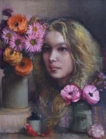 Lot 402 - Bohuslav Barlow, Leah with Flowers, oil