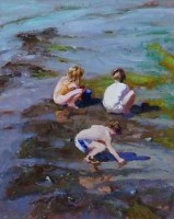 Lot 413 - Keith Noble, Rock Pools, Borth II, oil