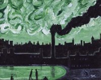 Lot 444 - Albert Barlow, Wigan Skyline - Dusk, oil