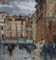 Lot 458 - Bernard Dunstan, Vicenza, Piazza dei Signori after Rain, oil