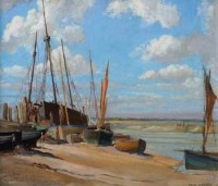 Lot 475 - Max Hofler, Boats on the riverbank, oil