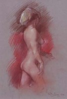 Lot 551 - Bohuslav Barlow (1947-), Nude - Red Background, pastel