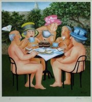 Lot 558 - After Beryl Cook, Tea in the Garden, signed print