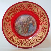 Lot 63 - Hand painted ruby flashed dish.
