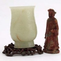Lot 69 - Jade vase and a soapstone figure.
