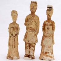 Lot 71 - Three earthenware figures, possibly Tang dynasty.