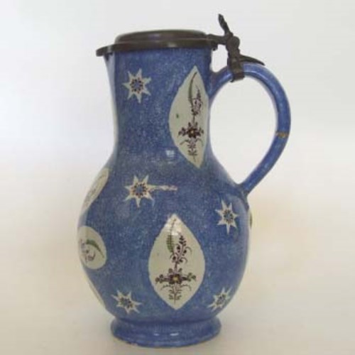 Lot 113 - Faience pewter lidded jug,   probably Rouen 18th