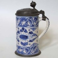Lot 116 - Faience pewter mounted tankard possibly Bayreuth