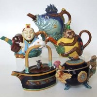 Lot 168 - Five Minton Boxed limited edition Majolica teapots