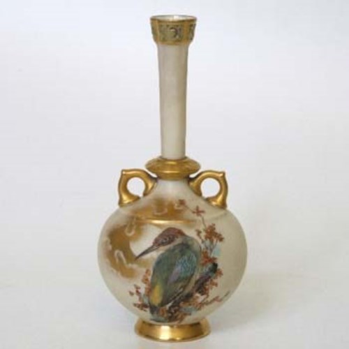 Lot 187 - Royal Worcester vase decorated with a woodpecker.