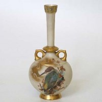 Lot 187 - Royal Worcester vase decorated with a woodpecker.