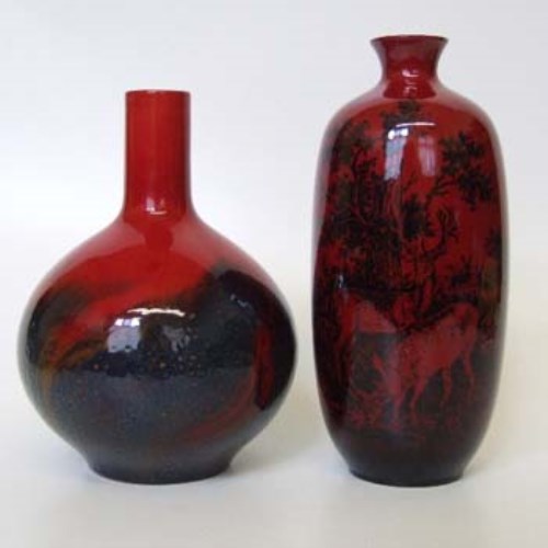 Lot 217 Two Royal Doulton flambe vases.