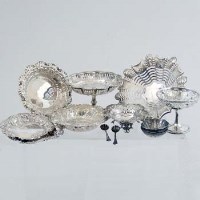 Lot 294 - Five silver dishes, four salts and other items