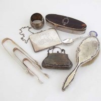 Lot 295 - Group of silver including cigarette cases brushes