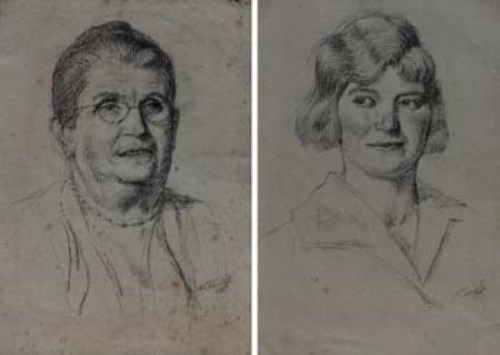 Lot 488 - C.F. Tunnicliffe, Female portraits, pencil (2)