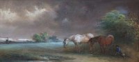 Lot 589 - E.R. Smythe, Rural landscape with horses, pastel