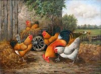 Lot 17 - R. Horton, Chickens in a farmyard, oil