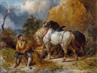 Lot 151 - W.J. Penfold, Horses and seated figure, oil