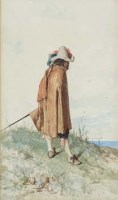 Lot 188 - Lucio Rossi, Soldier on a clifftop, watercolour
