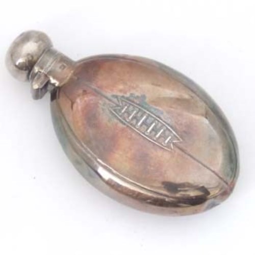 Lot 233 - Silver hip flask in the form of rugby ball