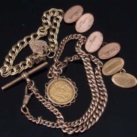 Lot 279 - Two 9ct Gold Chains and a pairs of Cufflinks  50.5 grams also a pair of rolled gold cufflinks.