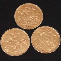 Lot 284 - Three Gold Half Sovereigns