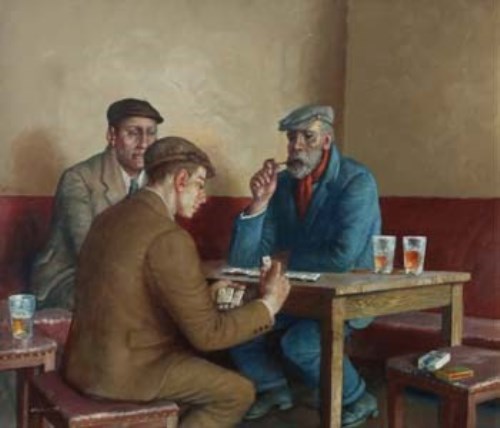 Lot 37 - O'Brien, Playing dominoes, oil