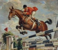 Lot 49 - Peter Walbourne, Making the jump, oil