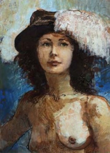 Lot 56 - Bohuslav Barlow (1947-), Nude with Hat, acrylic