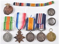 Lot 40 - WW1 Military Medal group of four awarded to 1253 SJT. H.J. Moore, together with album of related photographs and militaria.