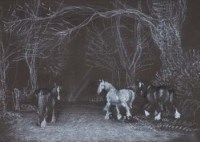 Lot 63 - C.F. Tunicliffe, Horses on a country lane, pastel