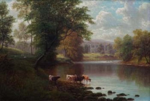 Lot 115 - William Mellor, Bolton Abbey from the Wharfe, Yorkshire, oil