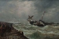Lot 135 - William Edward Webb, Entering the harbour in stormy weather, oil