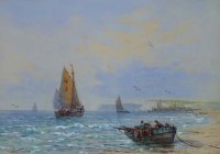 Lot 204 - I. Wilton, Coastal scene with shipping, watercolour
