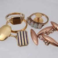 Lot 272 - 22ct gold band; 9ct opal ring and several other