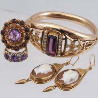 Lot 294 - Victorian cameo pair of pendant earrings; bangle