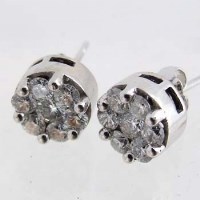Lot 310 - Pair of 14ct white gold diamond cluster ear