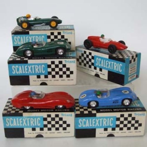 Lot 444 - Five Scalextric boxed cars to include a blue