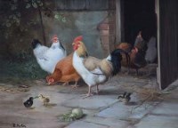 Lot 25 - R. Horton, Chickens in a courtyard, oil