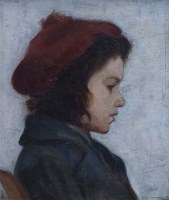 Lot 35 - Ina Human, Head of a Girl, oil