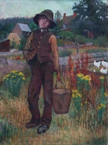 Lot 59 - A. Wyatt, 19th/ 20th century, Boy with hens, oil