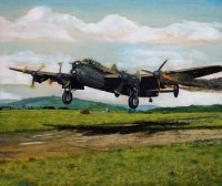Lot 68 - Bell, 20th century, Avro Lancaster landing, acrylic