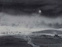 Lot 86 - Robert Littleford, View over the moors, ink wash