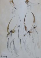 Lot 91 - Ha Van Vuong, Two standing figures, watercolour