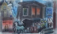 Lot 92 - Kenneth Wood, A continental street scene with figures, watercolour