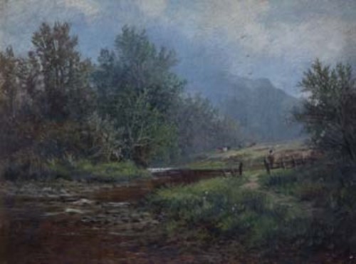 Lot 124 - C.L.S, 19th century, River scene with fisherman, oil