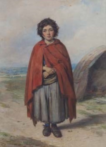 Lot 139 - Octavius Oakley, Gypsy girl in a rural landscape, watercolour
