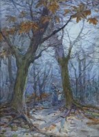 Lot 146 - I. Lewis, Figures In Autumn Woodland, watercolour
